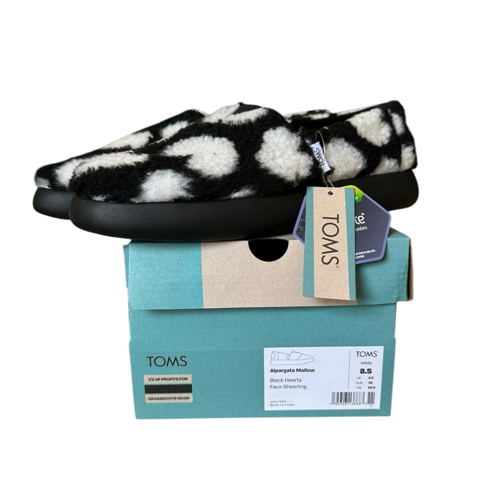 TOMS Alpargata Mallow Black Hearts Faux Shearling Slip-On Shoes - Size 8 or 9
